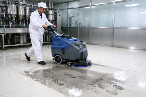 大犀洗地机长沙食品厂瓷砖地面实测效果图